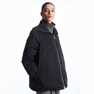 Cos Ribbed Collar Puffer Jacket Oversized Relaxed A Line Down Navy Blue Size Xxs